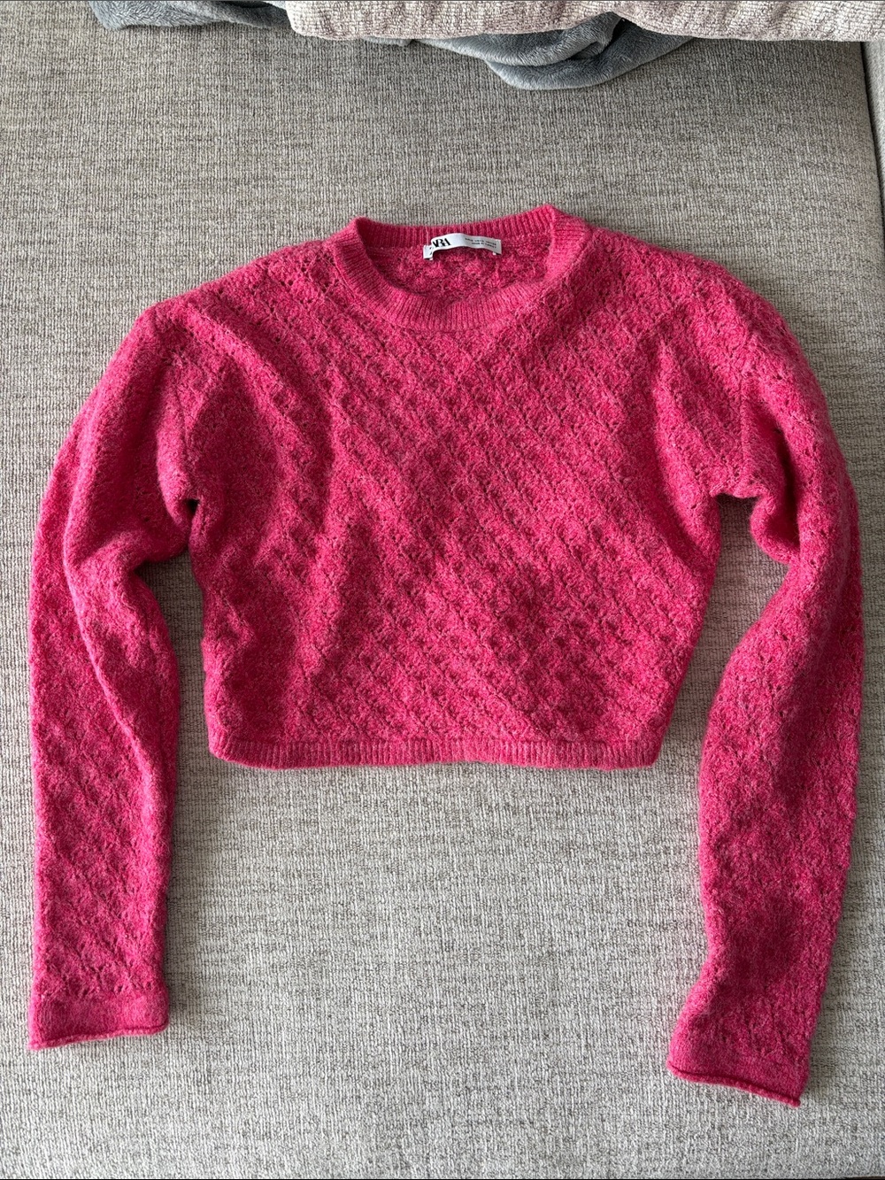 Zara Pink Cropped Crewneck Sweater with open back and tie